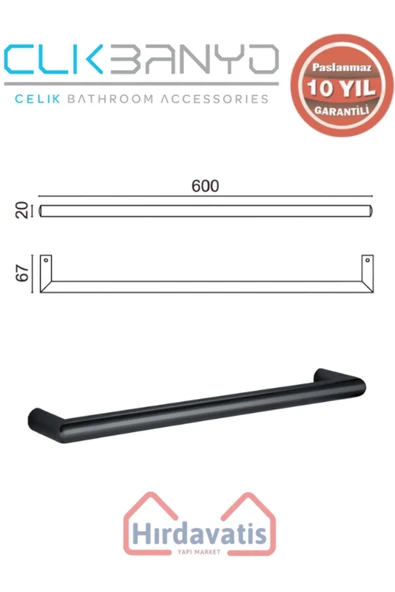 ÇELİK BANYO Paslanmaz Pirinç Flora Küvet Kolu Rozetsiz 60cm Mat Siyah - 2