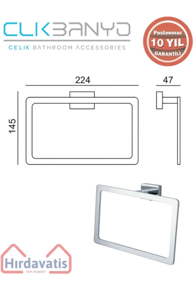 ÇELİK BANYO Paslanmaz Pirinç Kenzo Kare Havluluk - 2