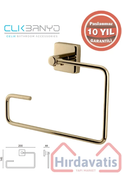 CLK BANYO PASLANMAZ PİRİNÇ VİZYON KARE ROZETLİ 3'LÜ SET HAVLULUK KAĞITLIK ASKILIK SARI - Resim 4