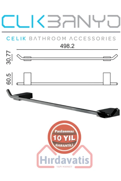 CLK BANYO Paslanmaz Pirinç Mat Siyah Titanik 50cm Uzun Havluluk - Resim 2