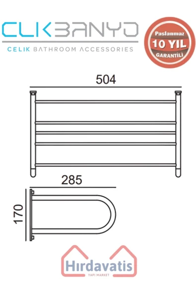 ÇELİK BANYO Paslanmaz Pirinç Mercan Lamalı Raf Havluluk 50cm Mat Siyah - Resim 2