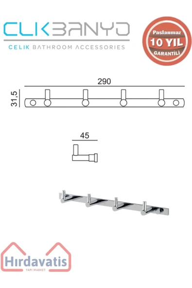 ÇELİK BANYO Paslanmaz Pirinç Mercan 4’lü Askılık - Resim 2
