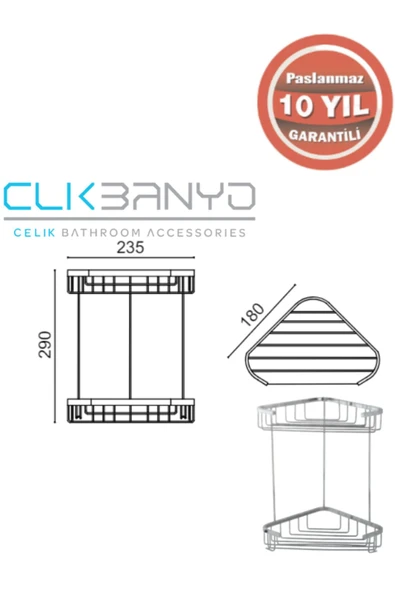 ÇELİK BANYO Eda Ikili Köşe 18X18 Sabunluk ve Şampuanlık - Resim 2