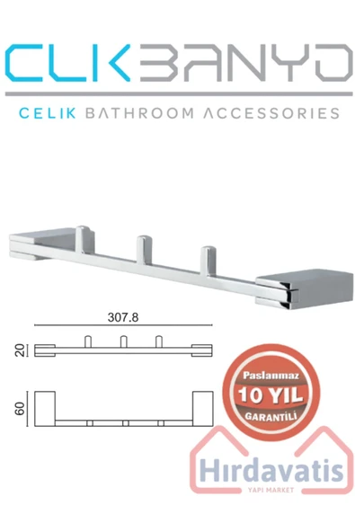 CLK BANYO Paslanmaz Pirinç Titanik 3'lü Set Askılık Havlu Askısı ürün görseli