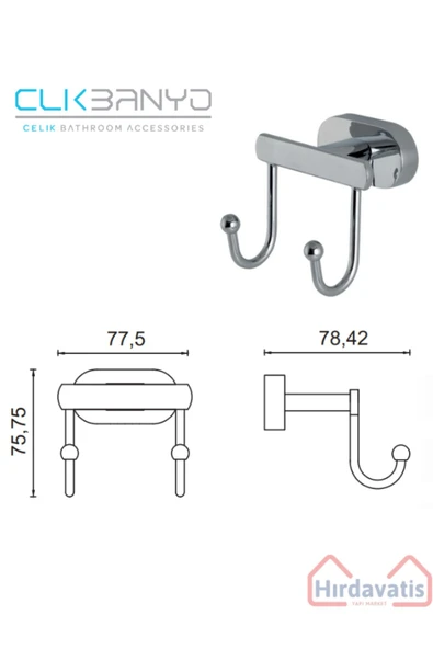 ÇELİK BANYO PASLANMAZ PİRİNÇ ZİRVE 2'Lİ HAVLU ASKILIK BORNOZLUK - Resim 2