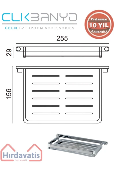 ÇELİK BANYO Paslanmaz Pirinç Mercan Saç ?ampuanlık Krom 15x22cm - Resim 2