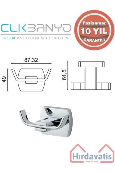 ÇELİK BANYO Paslanmaz Pirinç Milano 2’li Bornozluk - Resim 2