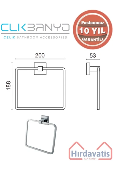ÇELİK BANYO Paslanmaz Pirinç Tamay Kare Havluluk - Resim 2