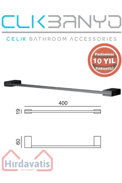 ÇELİK BANYO Paslanmaz Pirinç Titanik 40 Cm Uzun Havluluk Mat Siyah ürün görseli