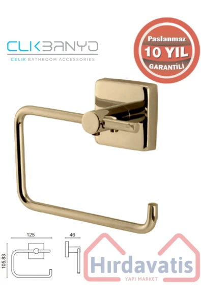 CLK BANYO PASLANMAZ PİRİNÇ VİZYON KARE ROZETLİ 3'LÜ SET HAVLULUK KAĞITLIK ASKILIK SARI - Resim 3