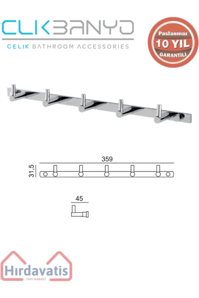 ÇELİK BANYO Paslanmaz Pirinç Mercan 5’li Askılık ürün görseli