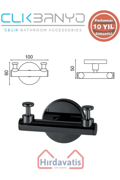 ÇELİK BANYO Paslanmaz Pirinç Flora Askılık İkili Mat Siyah - Resim 2