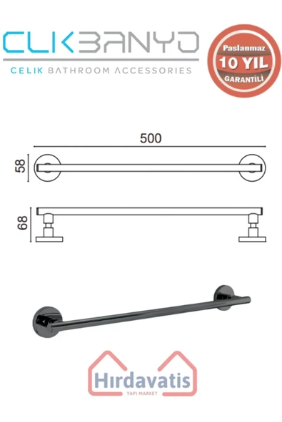 ÇELİK BANYO Paslanmaz Pirinç Flora Uzun Havluluk 50cm Mat Siyah - Resim 2