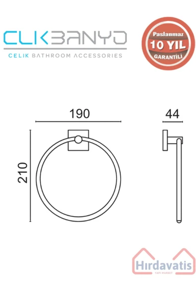 ÇELİK BANYO Paslanmaz Pirinç Vizyon Yuvarlak Havluluk Altın Sarı Gold - 2