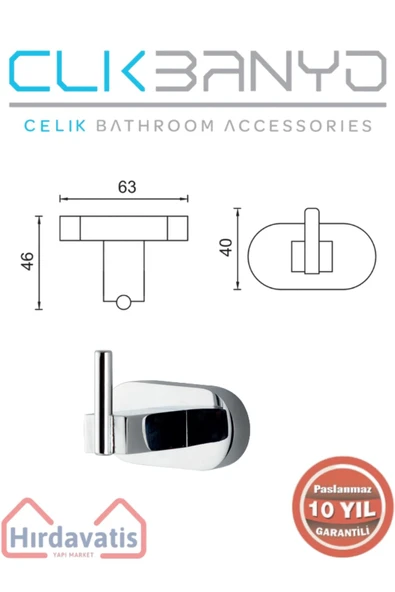 ÇELİK BANYO Paslanmaz Pirinç Zirve Tekli Askılık - Resim 2