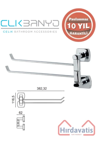 ÇELİK BANYO Paslanmaz Pirinç Milano 2’li Döner Havluluk ürün görseli 1