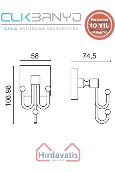 ÇELİK BANYO Paslanmaz Pirinç Kumru Üçlü Bornozluk Mat Siyah - Resim 2