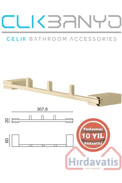 ÇELİK BANYO Paslanmaz Pirinç Altın Gold Titanik 3'lü Set Askılık ürün görseli 1