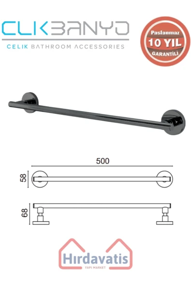 ÇELİK BANYO Paslanmaz Pirinç Flora Uzun Havluluk 50cm Mat Siyah ürün görseli