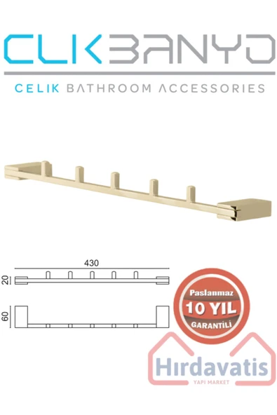 ÇELİK BANYO Paslanmaz Pirinç Titanik Altın Gold 5'li Set Askılık Havlu Askısı ürün görseli