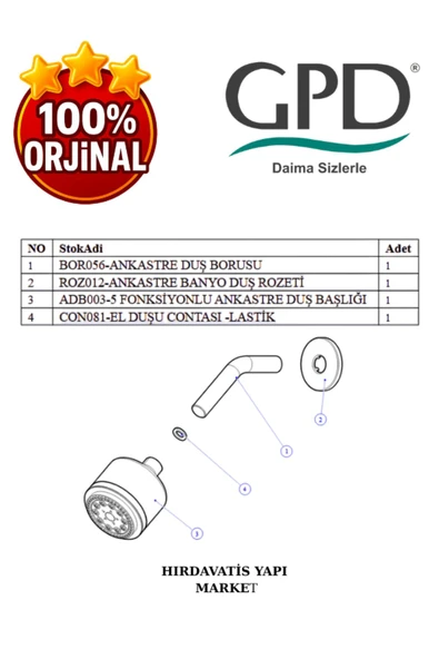 GPD ADS03 Ankastre Duş Başlığı (5 Fonksiyonlu Ø85) - Resim 5