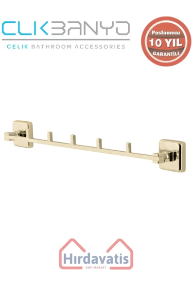 ÇELİK BANYO Paslanmaz Pirinç Kumru 5’li Askılık Altın Sarı Gold ürün görseli