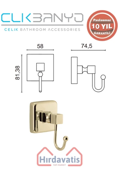 ÇELİK BANYO Paslanmaz Pirinç Kumru Tekli Bornozluk Altın Sarı Gold - Resim 2