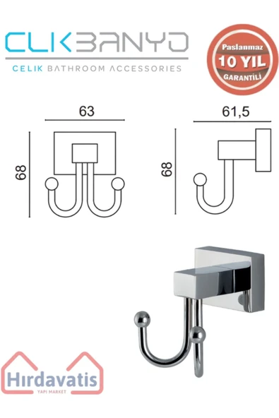 ÇELİK BANYO Paslanmaz Pirinç Kenzo 2’li Askılık - Resim 2