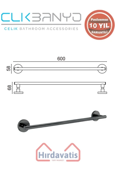 ÇELİK BANYO Paslanmaz Pirinç Flora Uzun Havluluk 60cm Mat Siyah - Resim 2