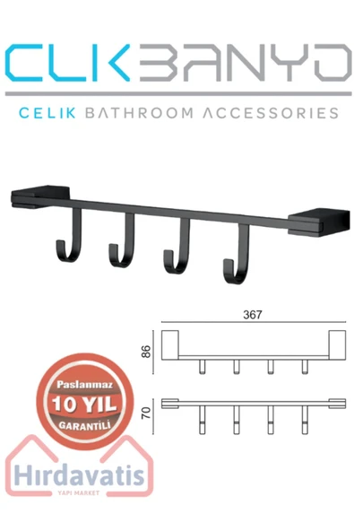 ÇELİK BANYO Havlu Askısı Paslanmaz Pirinç Titanik 4'lü Askılık Mat Siyah ürün görseli