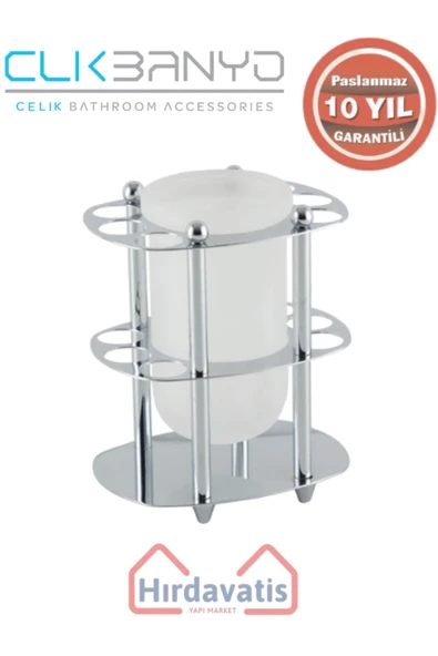 ÇELİK BANYO Paslanmaz Pirinç Desen Metal Set Üstü Camlı Fırçalık - 3