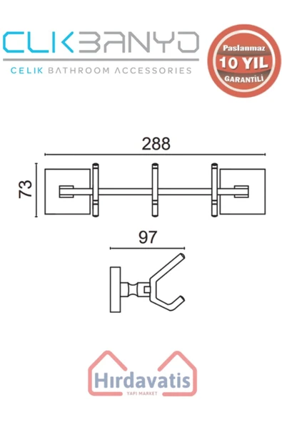 ÇELİK BANYO Paslanmaz Pirinç Kumru 3’lü Askılık - Resim 2