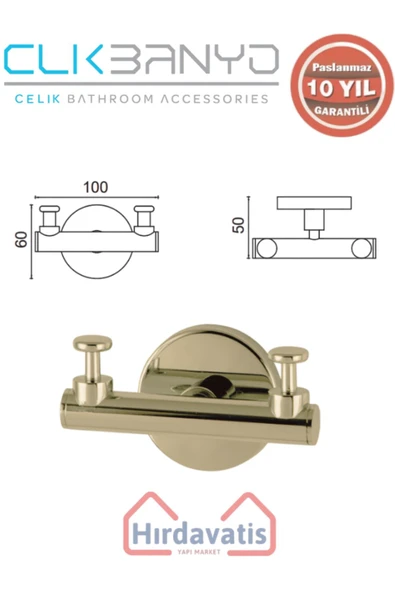 ÇELİK BANYO Paslanmaz Pirinç Flora Askılık İkili Altın Sarı Gold - Resim 2
