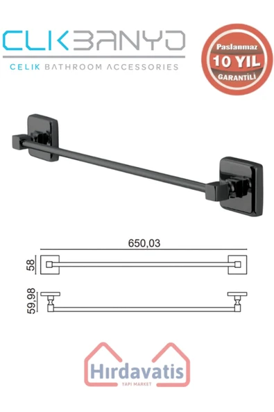 ÇELİK BANYO Paslanmaz Pirinç Kumru Uzun Havluluk 60cm Mat Siyah