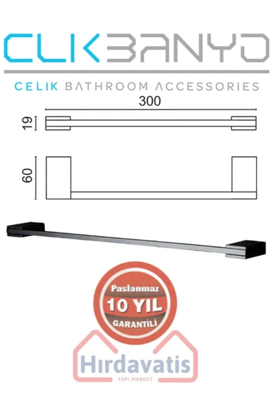 ÇELİK BANYO Paslanmaz Pirinç Titanik 30 Cm Uzun Havluluk Mat Siyah - Resim 2