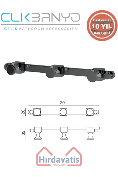 ÇELİK BANYO Paslanmaz Pirinç Mercan 3’lü Askılık Mat Siyah ürün görseli 1
