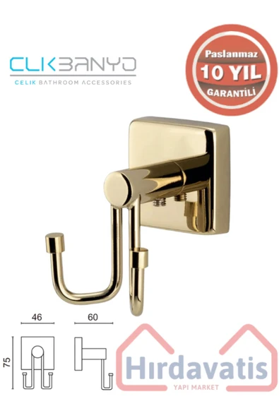 CLK BANYO PASLANMAZ PİRİNÇ VİZYON KARE ROZETLİ 3'LÜ SET HAVLULUK KAĞITLIK ASKILIK SARI - Resim 2