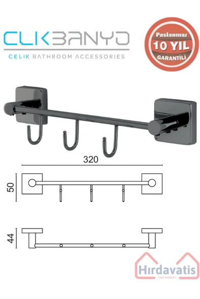 ÇELİK BANYO Paslanmaz Pirinç Vizyon Kanca 3’lü Askılık Mat Siyah ürün görseli