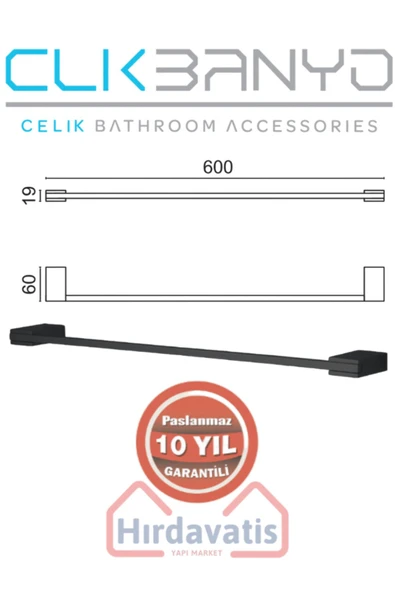 ÇELİK BANYO Paslanmaz Pirinç Titanik 60 Cm Uzun Havluluk Mat Siyah - Resim 2