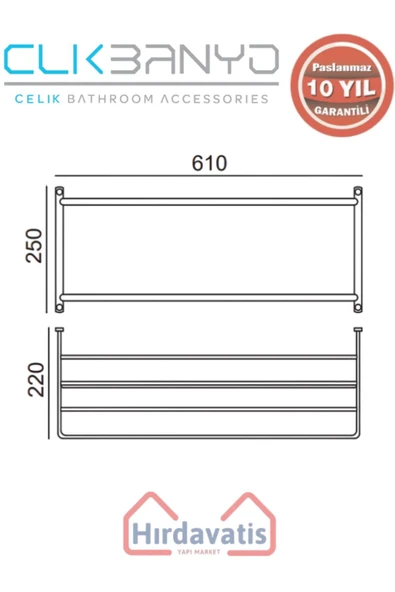 ÇELİK BANYO Paslanmaz Pirinç Mercan 2’li Havluluk 60cm Mat Siyah - Resim 2