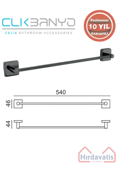 ÇELİK BANYO Paslanmaz Pirinç Vizyon Uzun Havluluk 50cm Mat Siyah - Resim 2