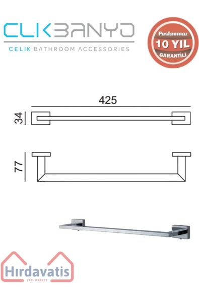 ÇELİK BANYO Paslanmaz Pirinç Kenzo Uzun Havluluk 40cm - Resim 2