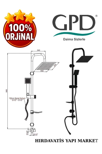GPD DST19-3-S Yönlendiricili Duş Seti (Tek Fonksiyonlu El Duşu + 200X200) - Resim 3