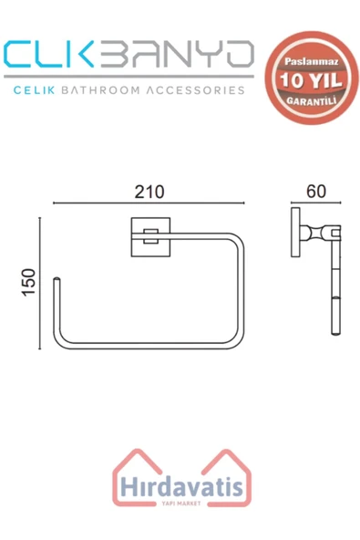 ÇELİK BANYO Paslanmaz Pirinç Kumru Kare Havluluk Mat Siyah - 2