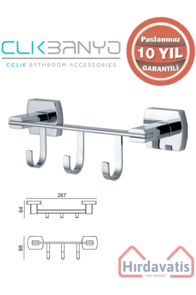 ÇELİK BANYO Paslanmaz Pirinç Milano 3’lü Askılık ürün görseli