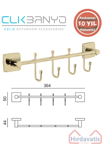 ÇELİK BANYO Paslanmaz Pirinç Vizyon Çıkmalı 4’lü Askılık Altın Sarı Gold - Resim 2