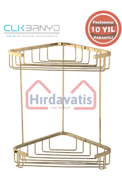 ÇELİK BANYO Paslanmaz Pirinç 18x18 cm 2'Li Şampuanlık Köşe Süngerlik Altın Gold ürün görseli 1