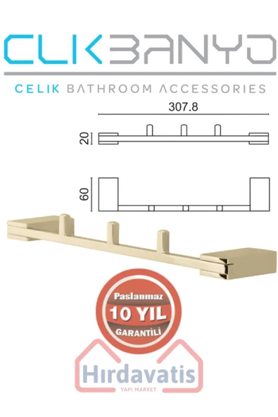 ÇELİK BANYO Paslanmaz Pirinç Altın Gold Titanik 3'lü Set Askılık - Resim 2