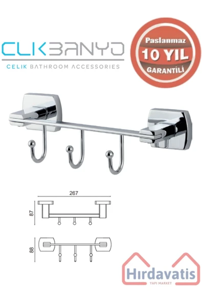 ÇELİK BANYO Paslanmaz Pirinç Milano 3’lü Askılık Krom ürün görseli 1