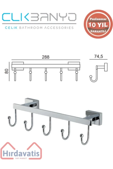 ÇELİK BANYO Paslanmaz Pirinç Kenzo 5’li Askılık - Resim 2
